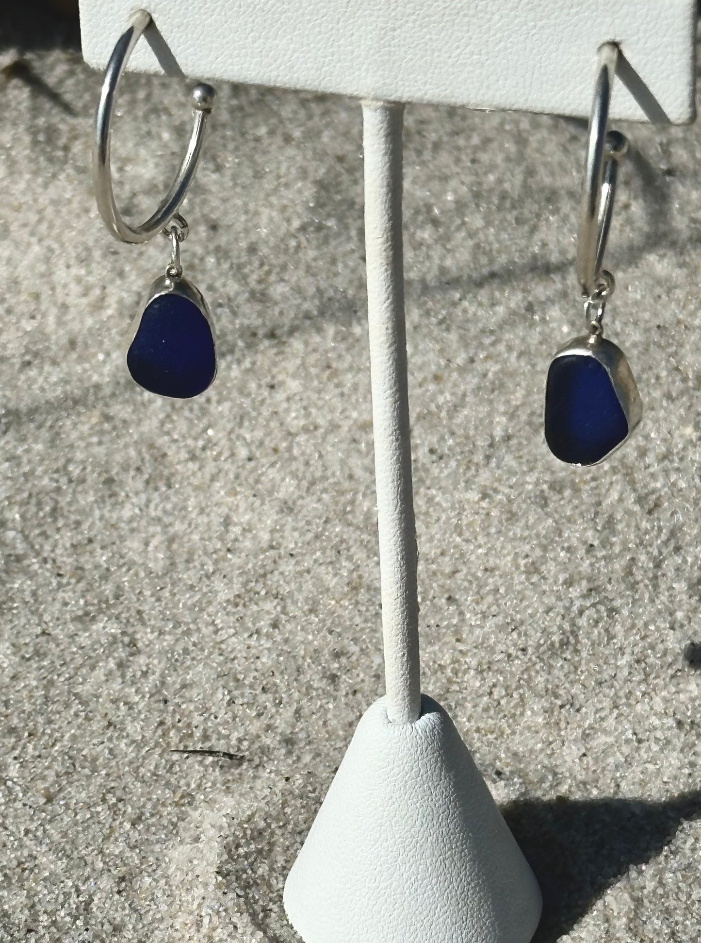 cobalt blue sea glass hoop earrings #3