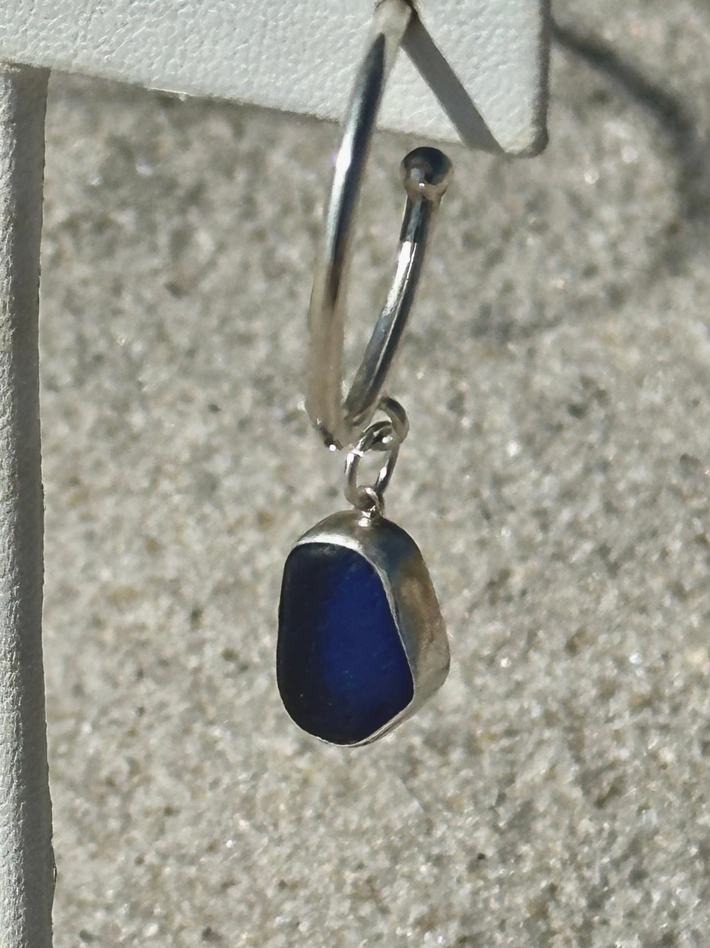 cobalt blue sea glass hoop earrings #3