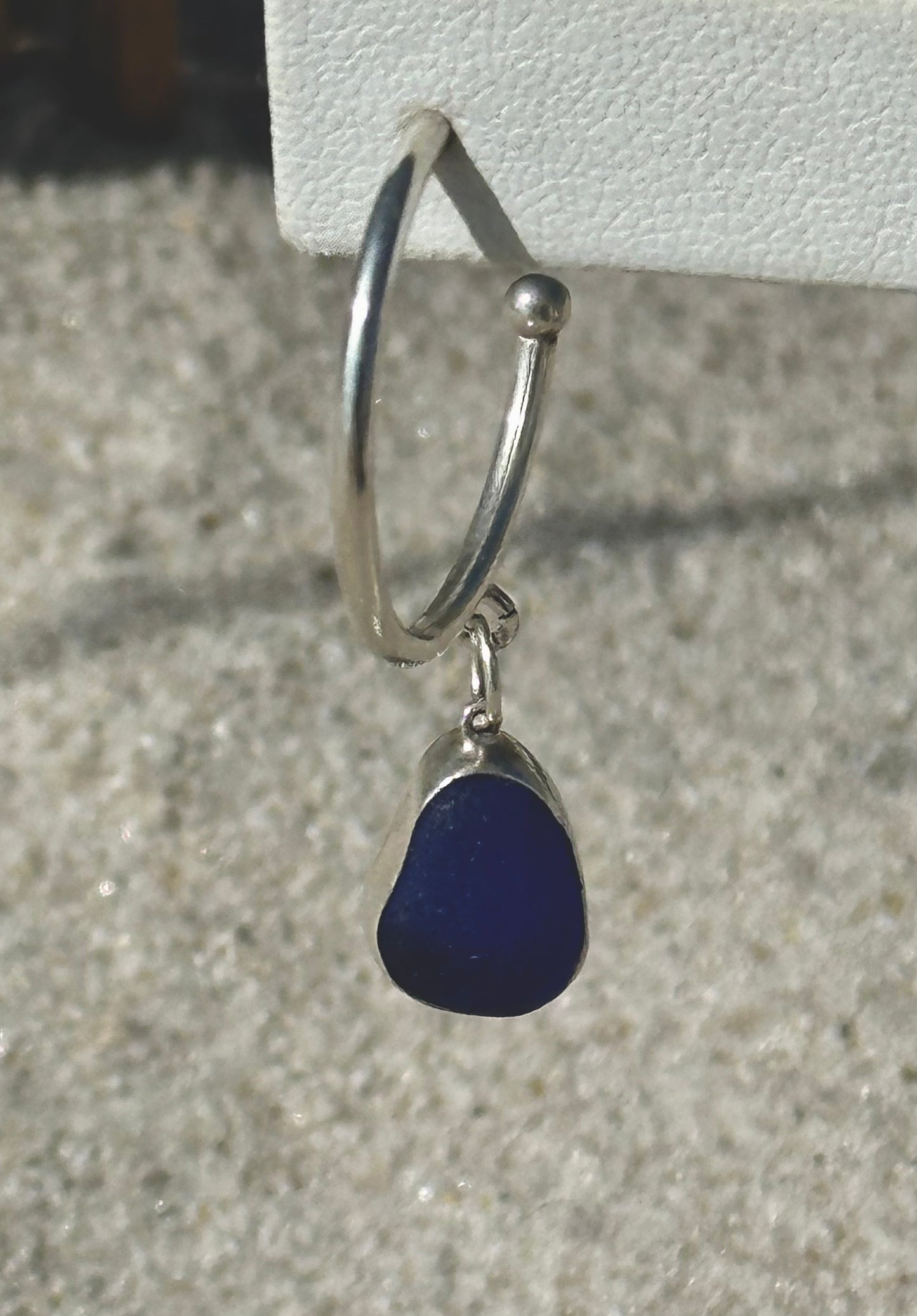 cobalt blue sea glass hoop earrings #3