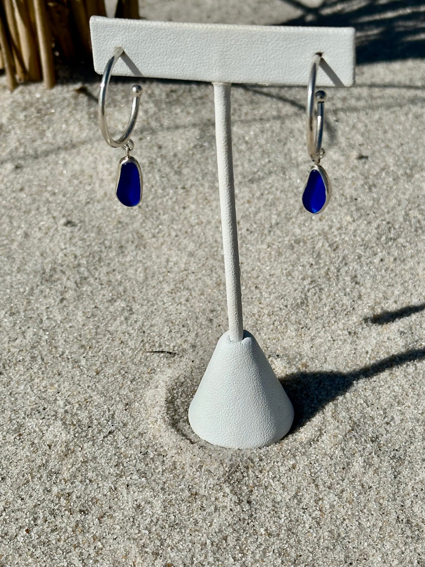 cobalt blue sea glass hoop earrings #2