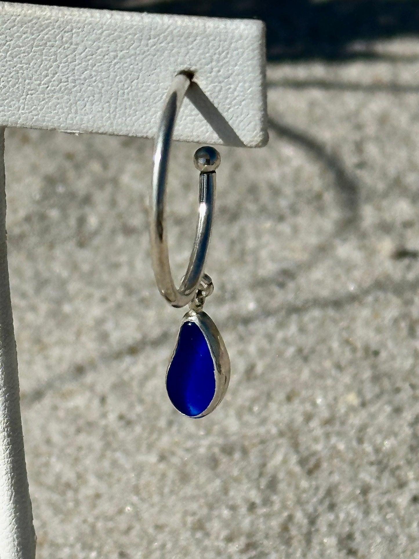 cobalt blue sea glass hoop earrings #2