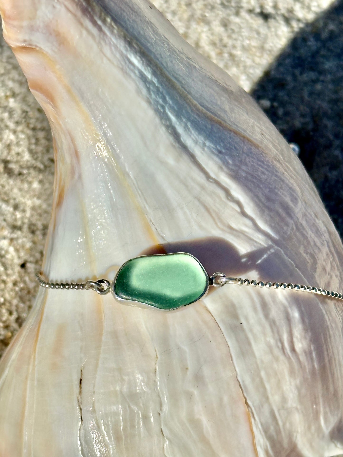 sea glass pendant bracelets with bead chain and slider clasp (4 colors)