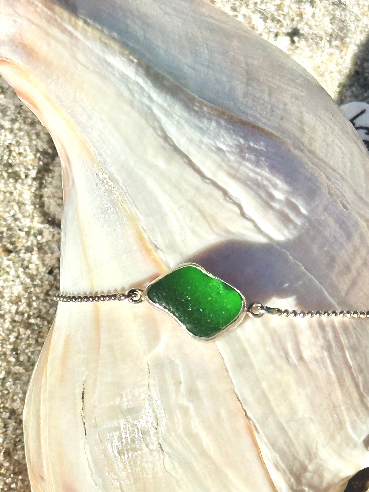 sea glass pendant bracelets with bead chain and slider clasp (4 colors)