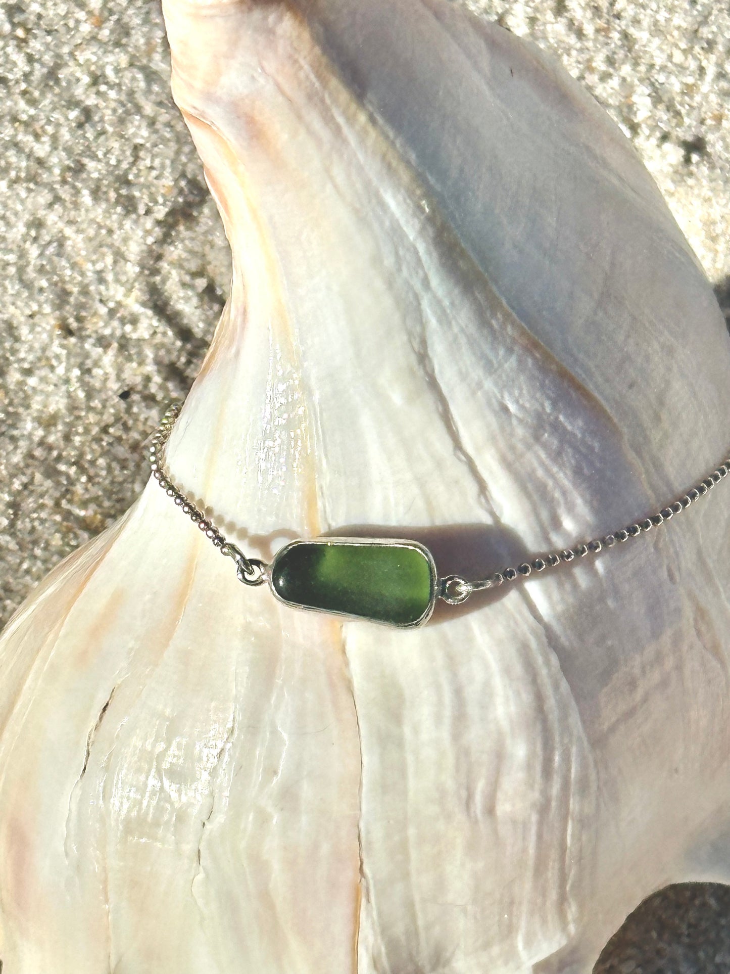 sea glass pendant bracelets with bead chain and slider clasp (4 colors)