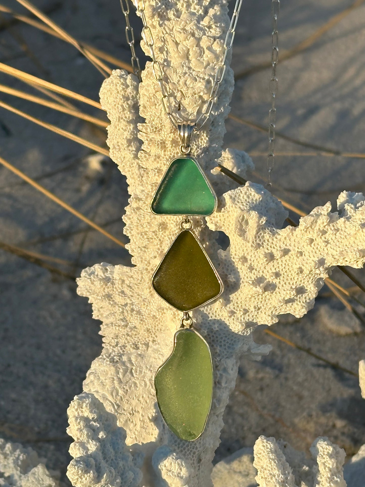 large teal and green sea glass pendant