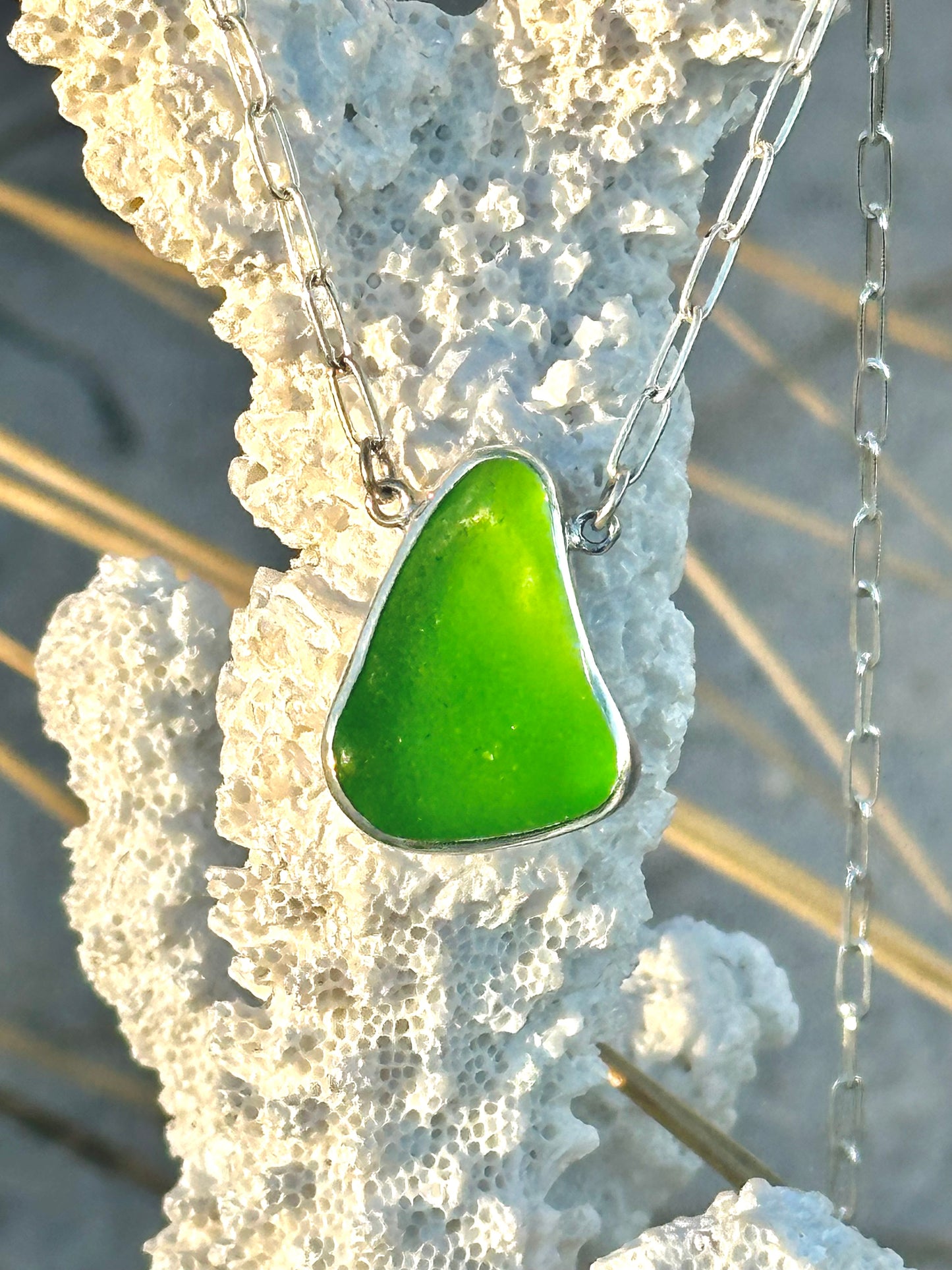 chunky sea glass and sea pottery pendant necklaces (5 choices) with 20" paperclip chain