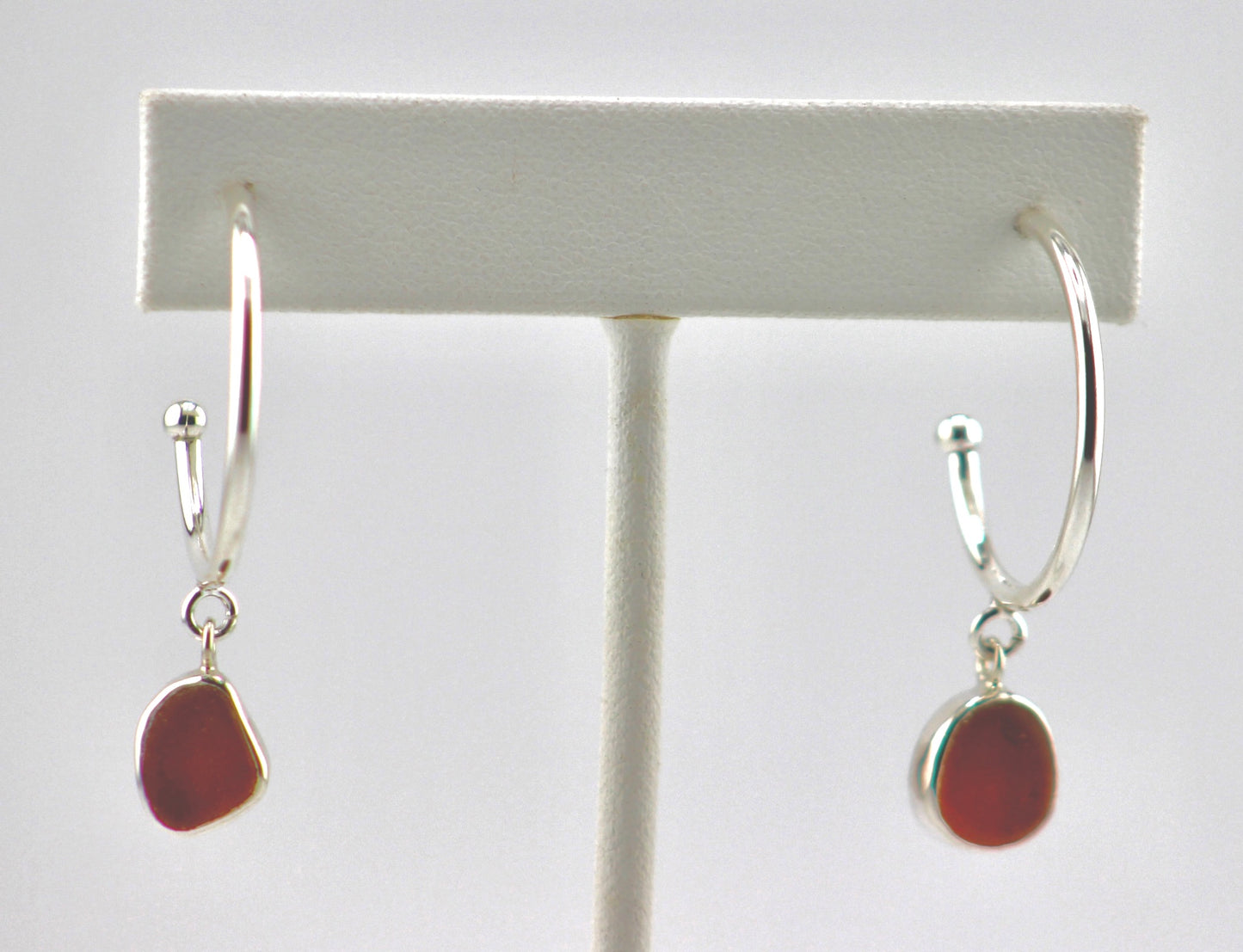 amber sea glass hoop earrings