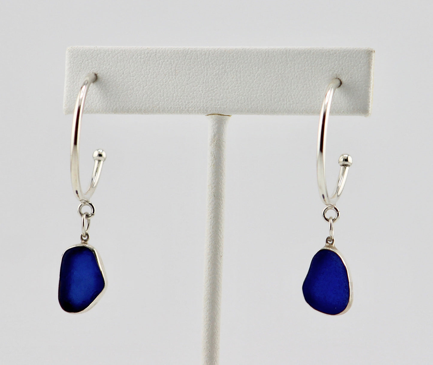 cobalt blue sea glass hoop earrings #3
