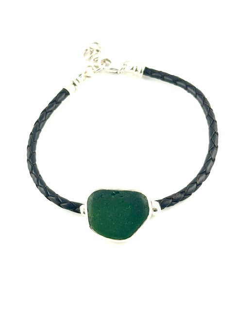 men's leather cord sea glass bracelet (4 options)