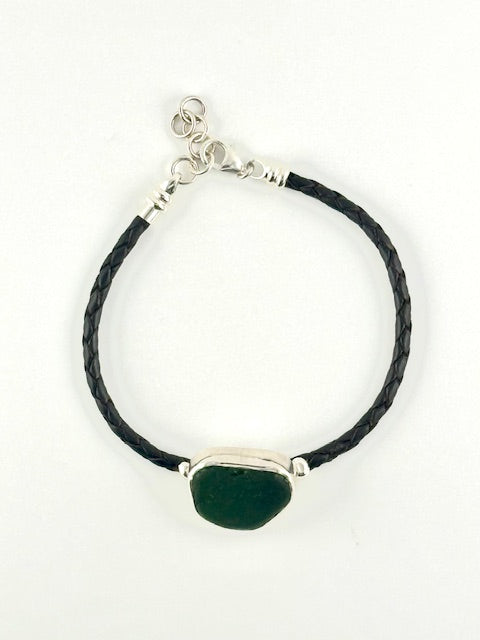 men's leather cord sea glass bracelet (4 options)