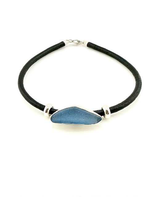 men's black leather cord sea glass bracelet (19 options)