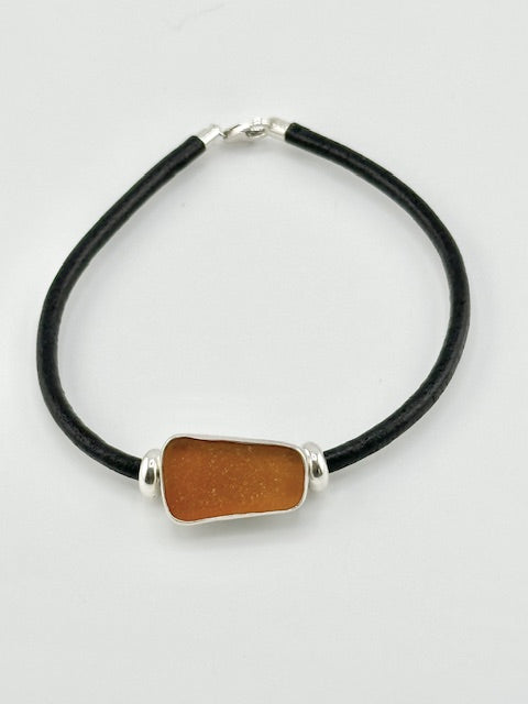 men's black leather cord sea glass bracelet (19 options)