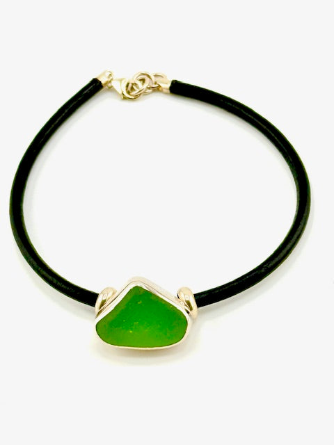 men's black leather cord sea glass bracelet (19 options)
