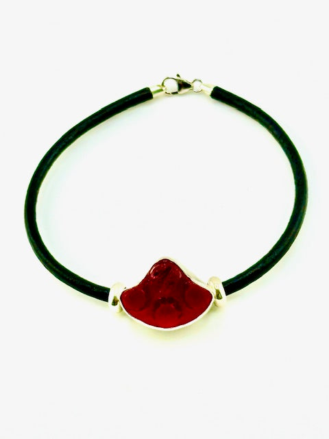 men's black leather cord sea glass bracelet (19 options)