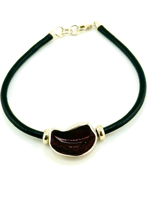 men's black leather cord sea glass bracelet (19 options)