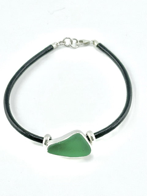 men's black leather cord sea glass bracelet (19 options)
