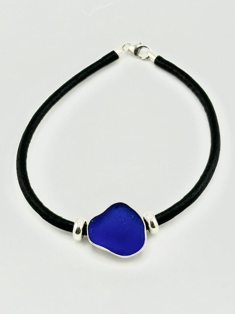 men's black leather cord sea glass bracelet (19 options)