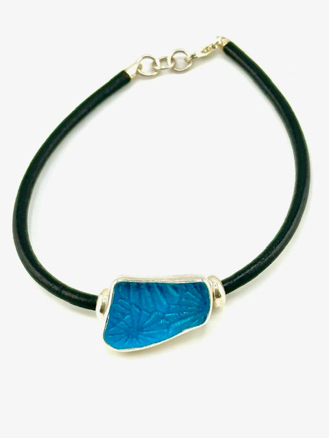 men's black leather cord sea glass bracelet (19 options)