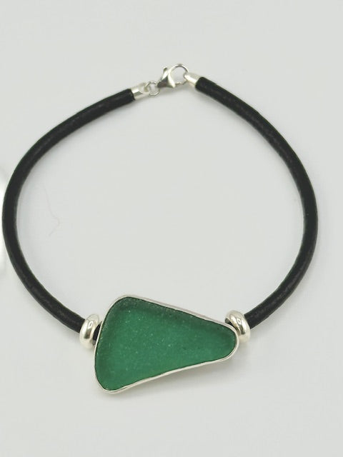 men's black leather cord sea glass bracelet (19 options)