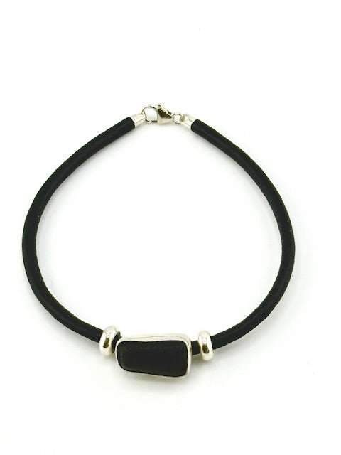 men's black leather cord sea glass bracelet (19 options)