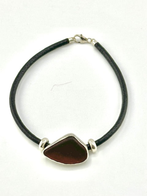 men's black leather cord sea glass bracelet (19 options)