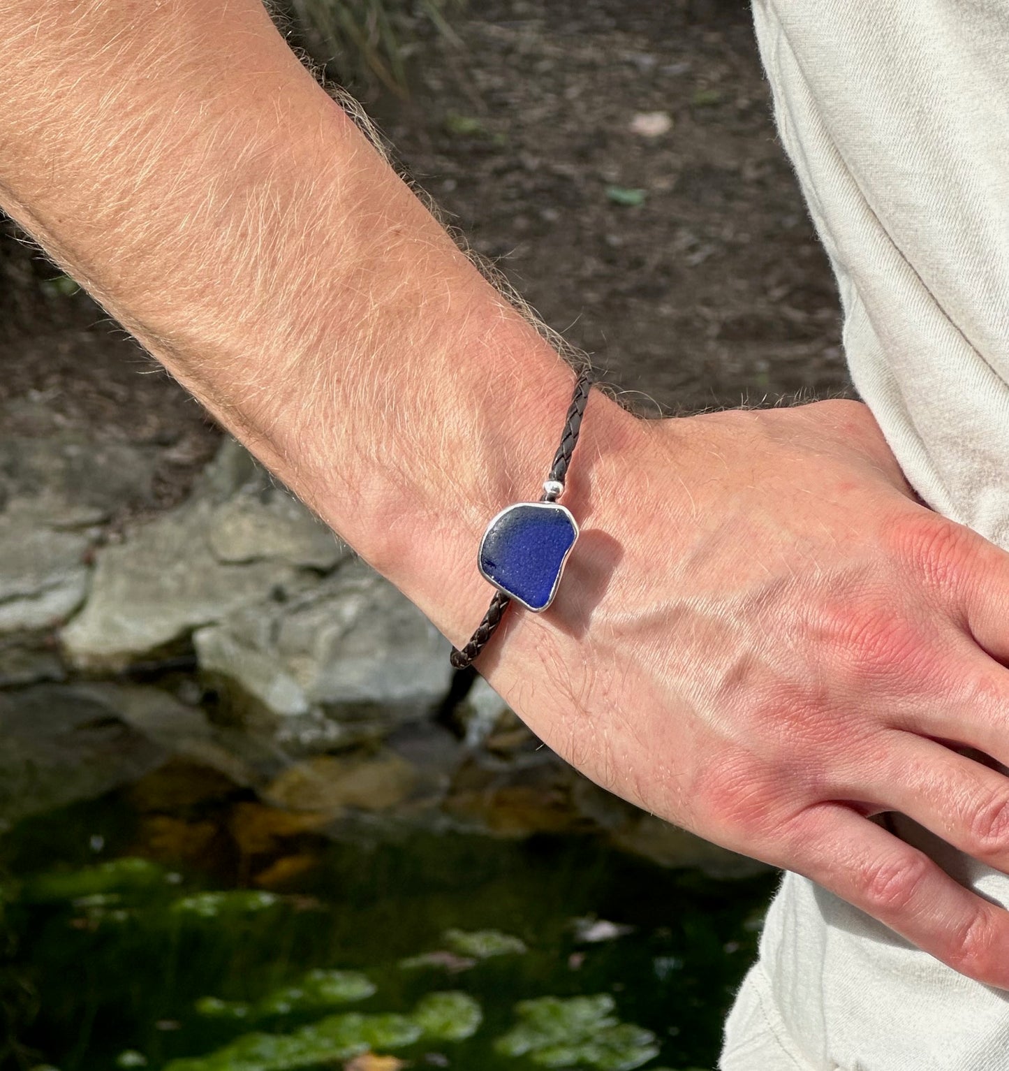 men's leather cord sea glass bracelet (4 options)