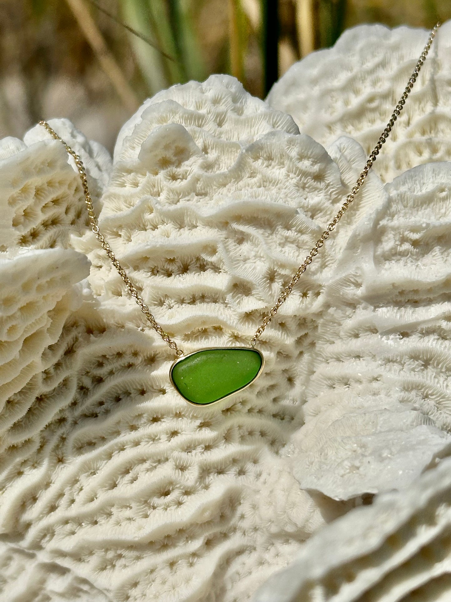 sea glass pendant necklaces in 14k yellow gold (4 options)