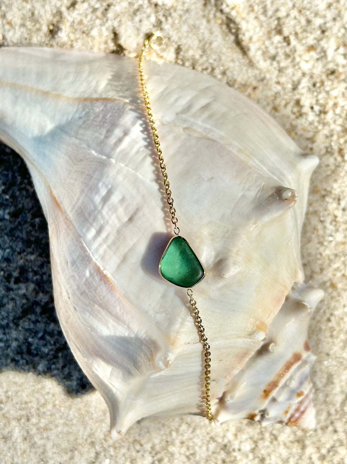 14k teal sea glass pendant bracelet