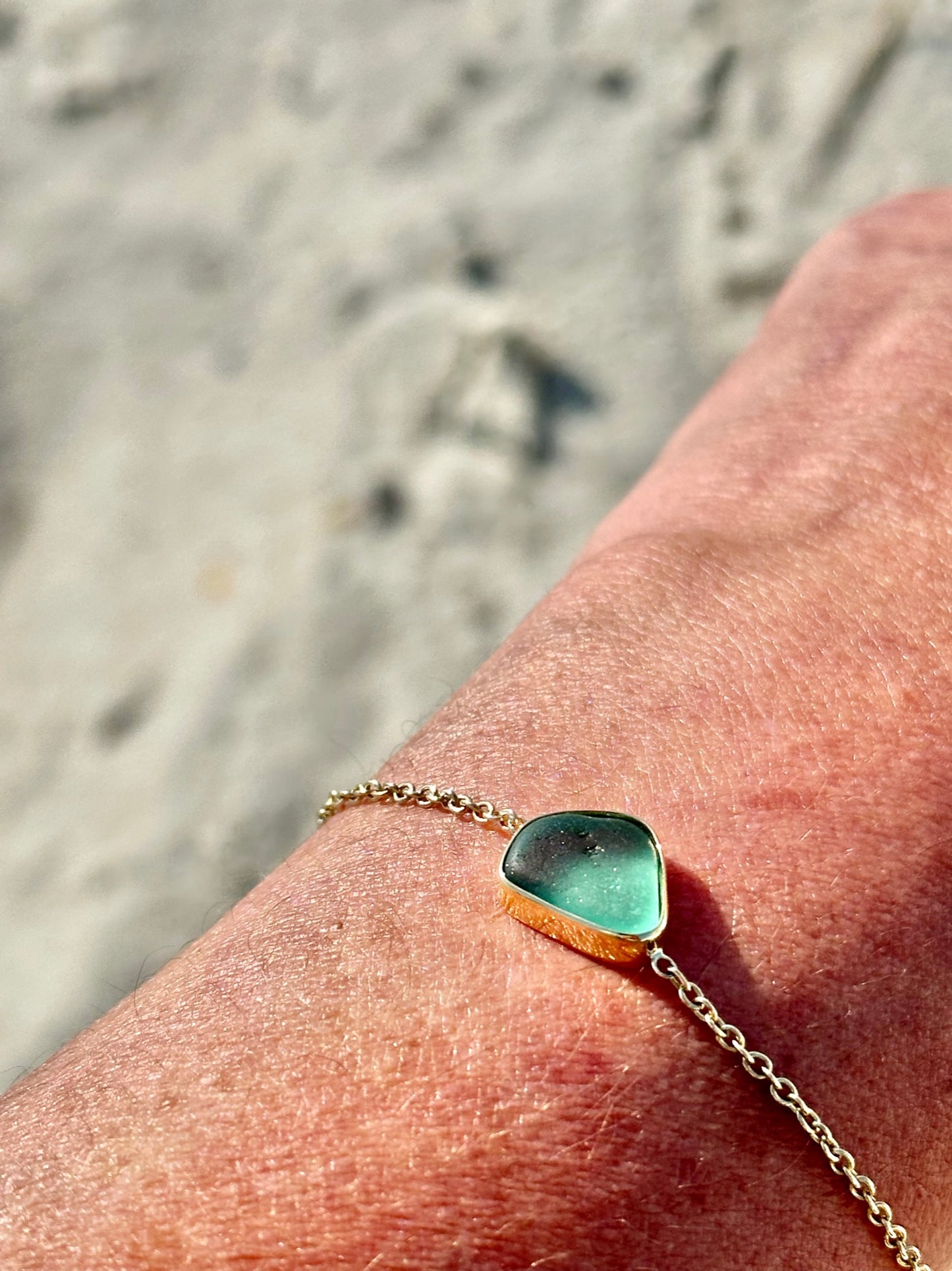 14k teal sea glass pendant bracelet