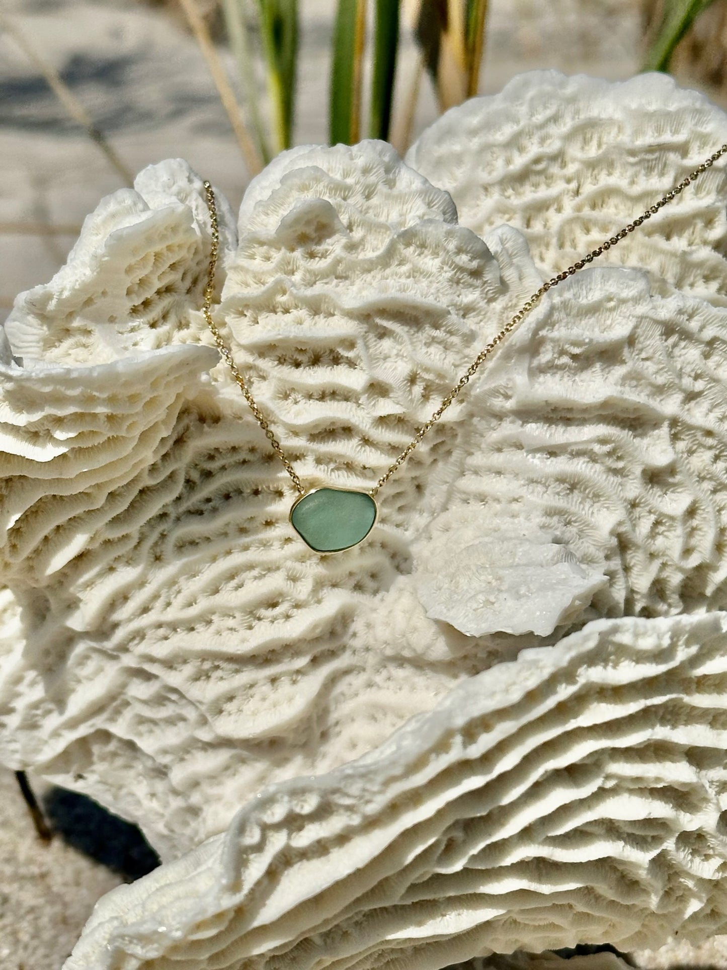 14k gold sea glass pendant necklace (5 choices)