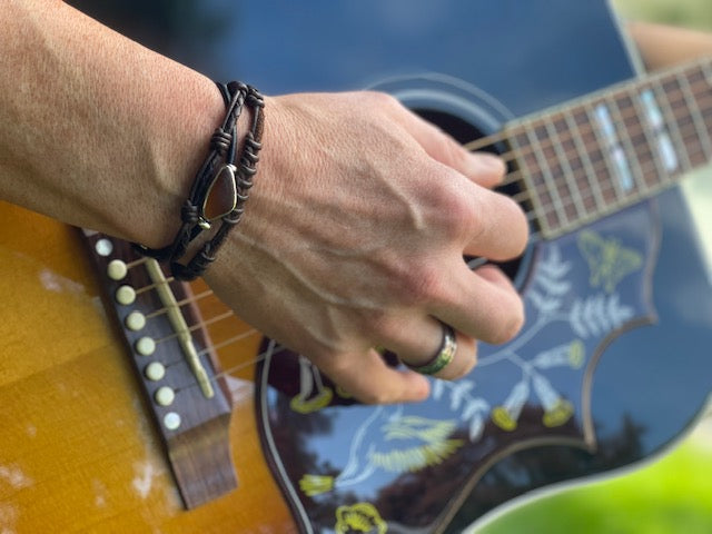 men's black leather cord sea glass bracelet (19 options)