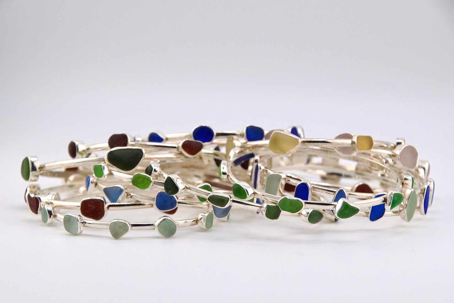brown sea glass bangle bracelet