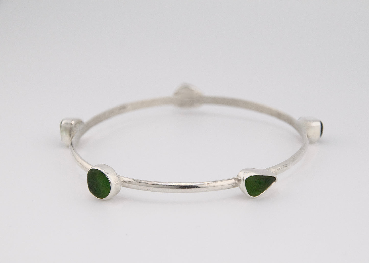 forest green sea glass bangle bracelet