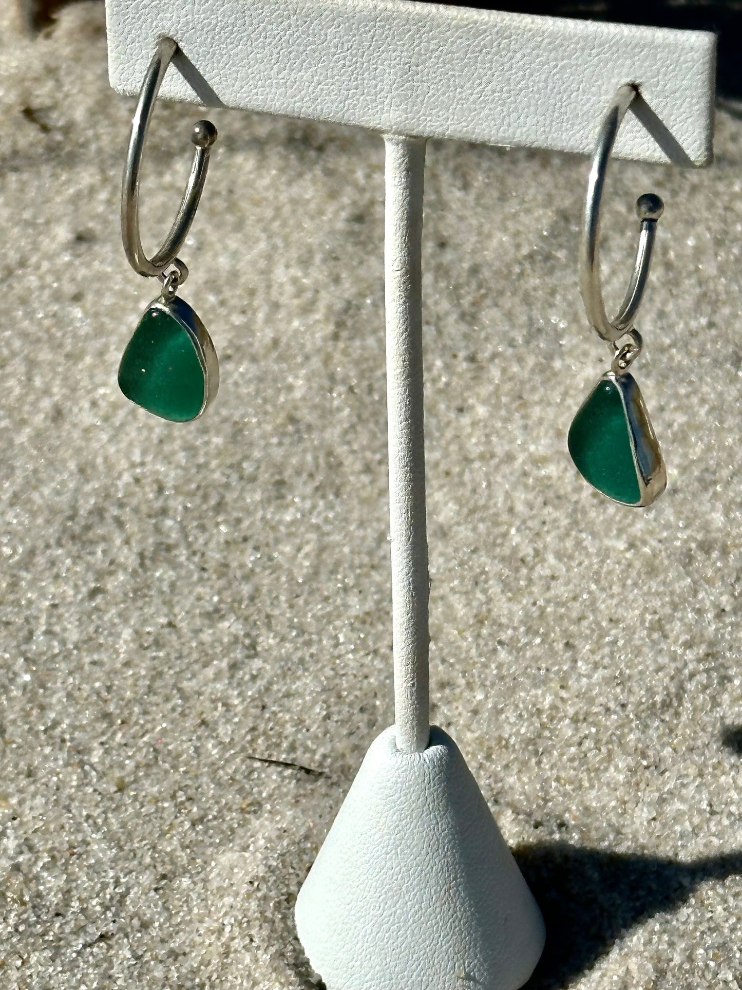 teal sea glass hoop earrings