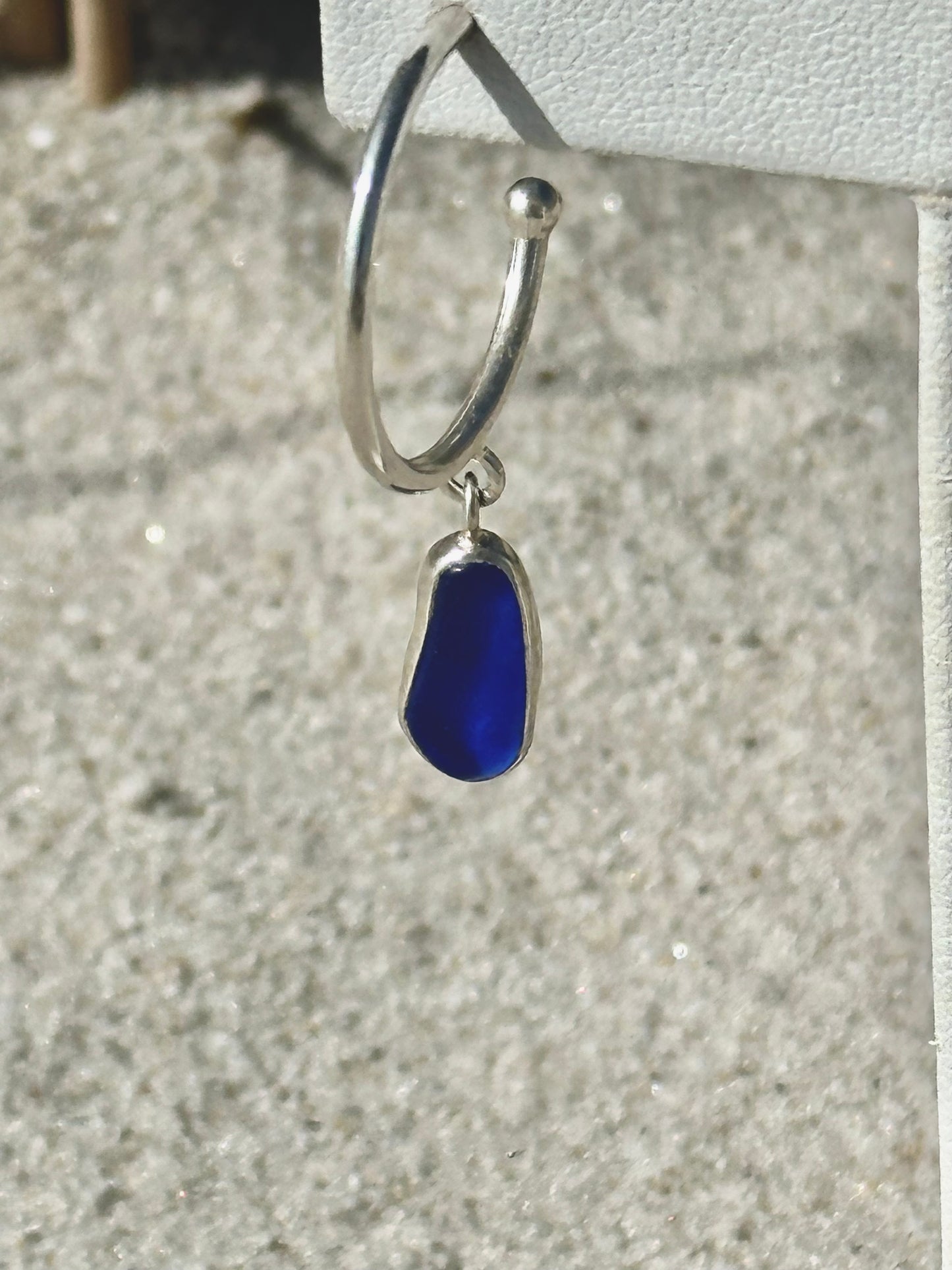 cobalt blue sea glass hoop earrings #2