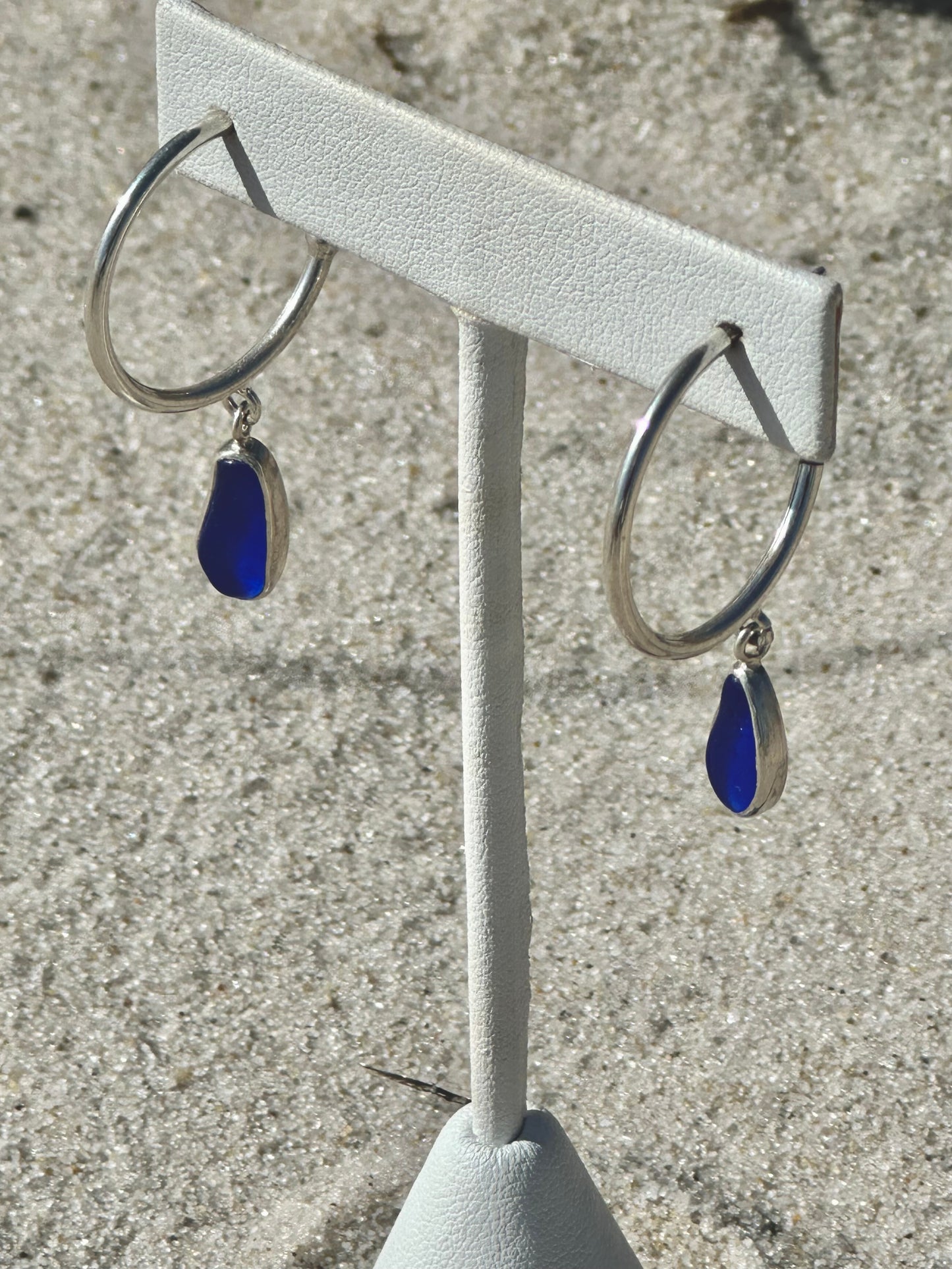 cobalt blue sea glass hoop earrings #2