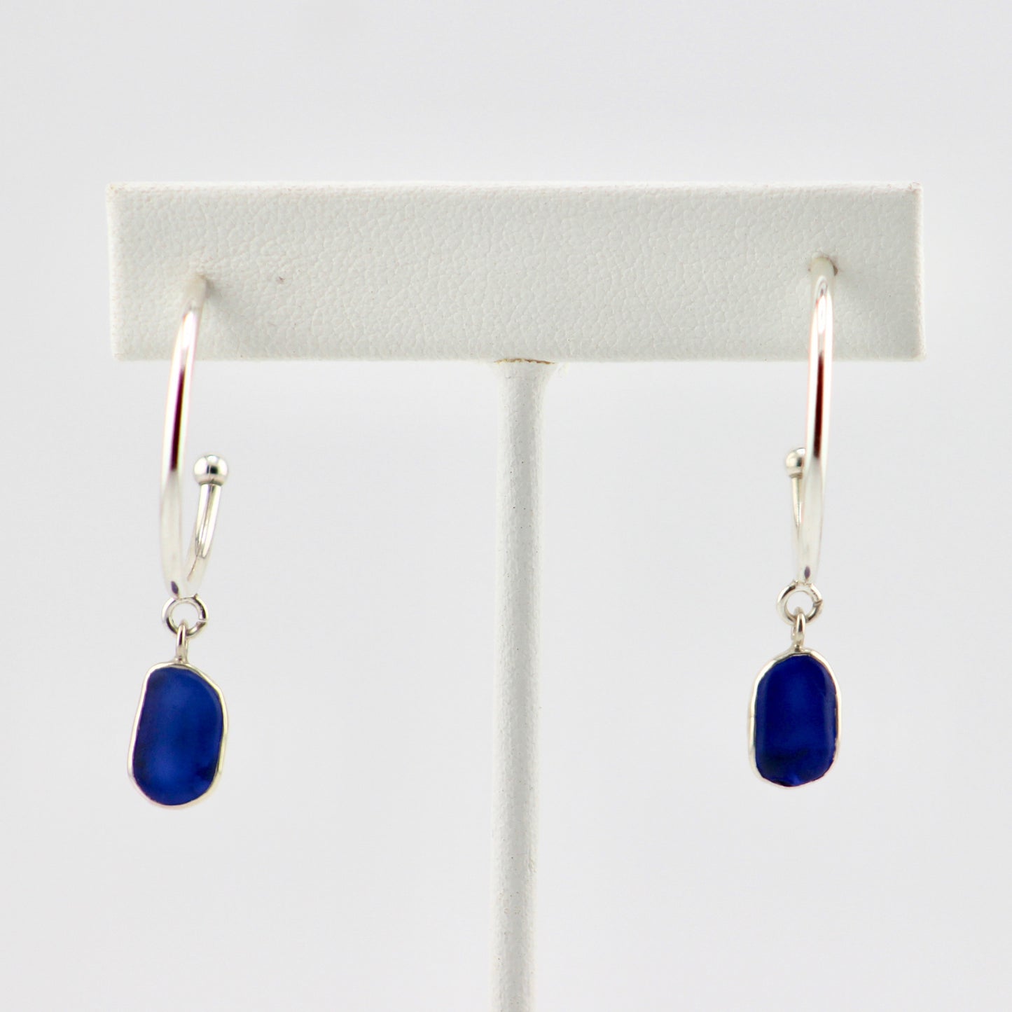 cobalt blue sea glass hoop earrings #1
