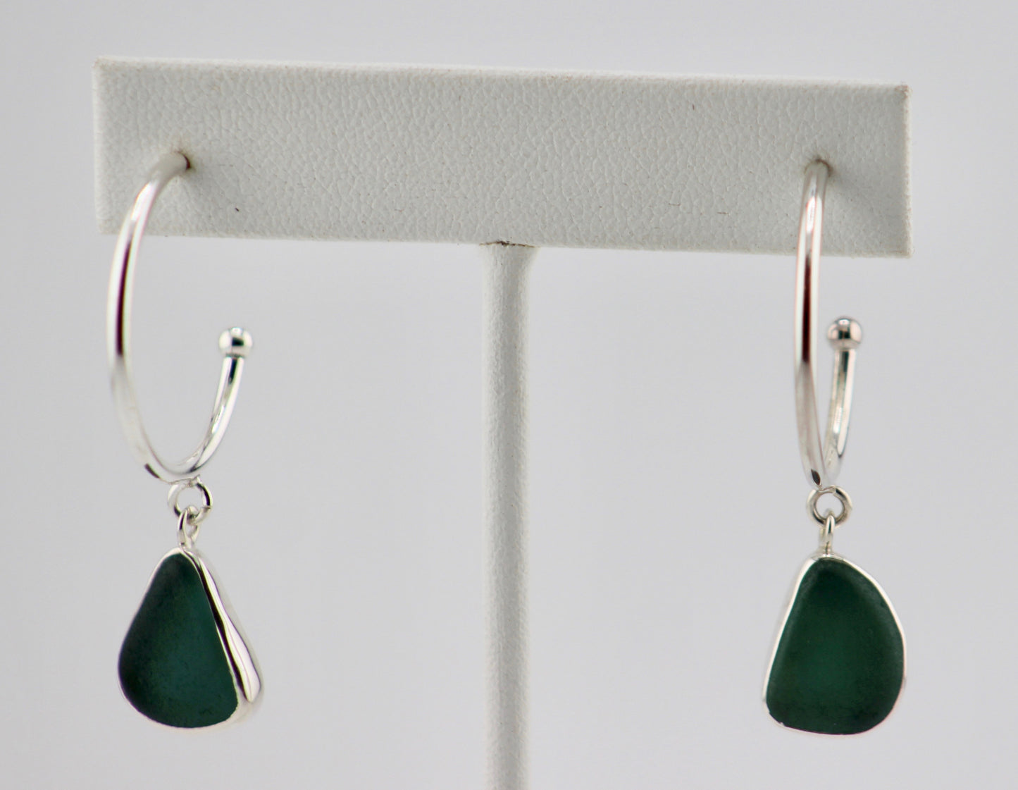 teal sea glass hoop earrings