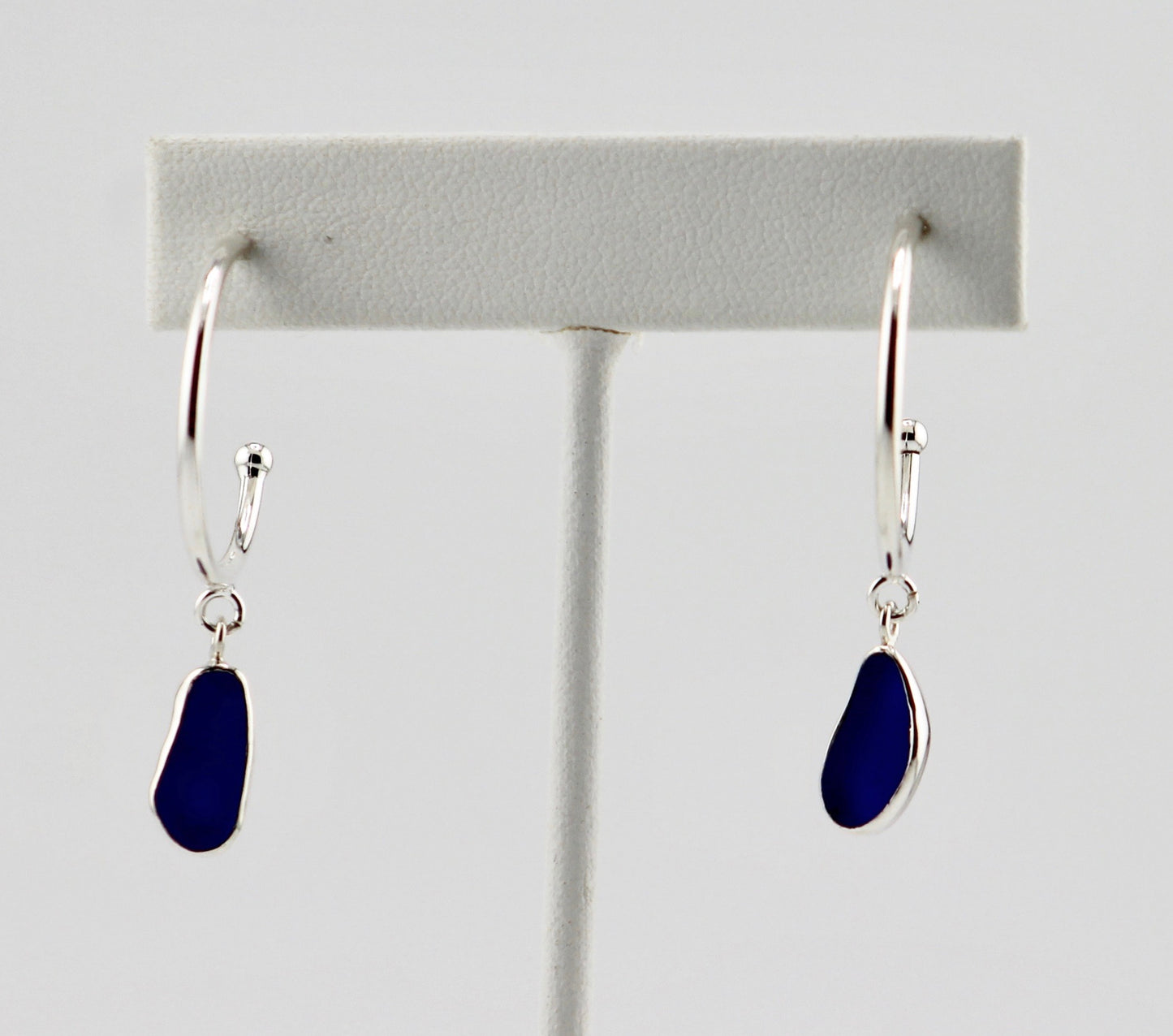 cobalt blue sea glass hoop earrings #2